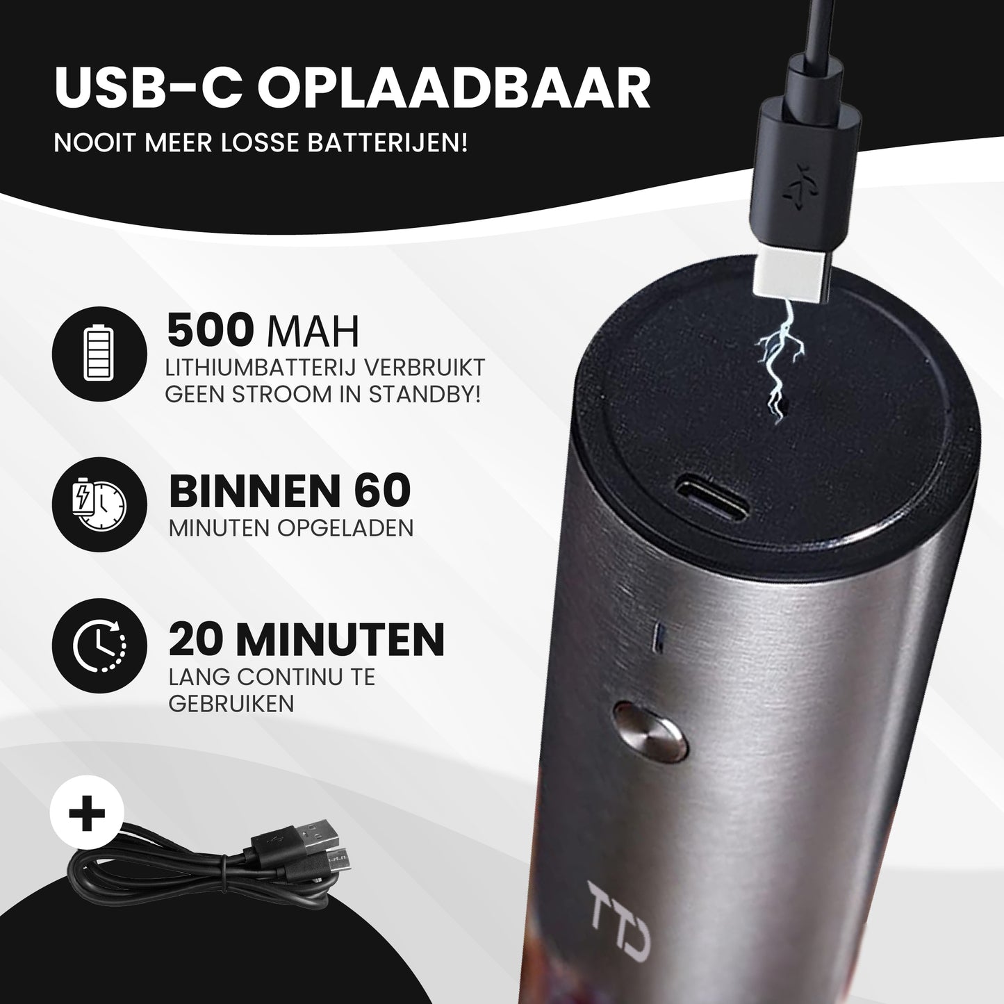 TTD® Premium Zout en Pepermolen Set Elektrisch RVS - 45 ml Capaciteit - USB-oplaadbaar - Peper en Zoutmolen set - Kruidenmolen - Zoutmolen - Pepermolen - Peper en Zoutmolen Oplaadbaar - Verstelbare maalgraad - LED-verlichting - 2 stuks - RVS