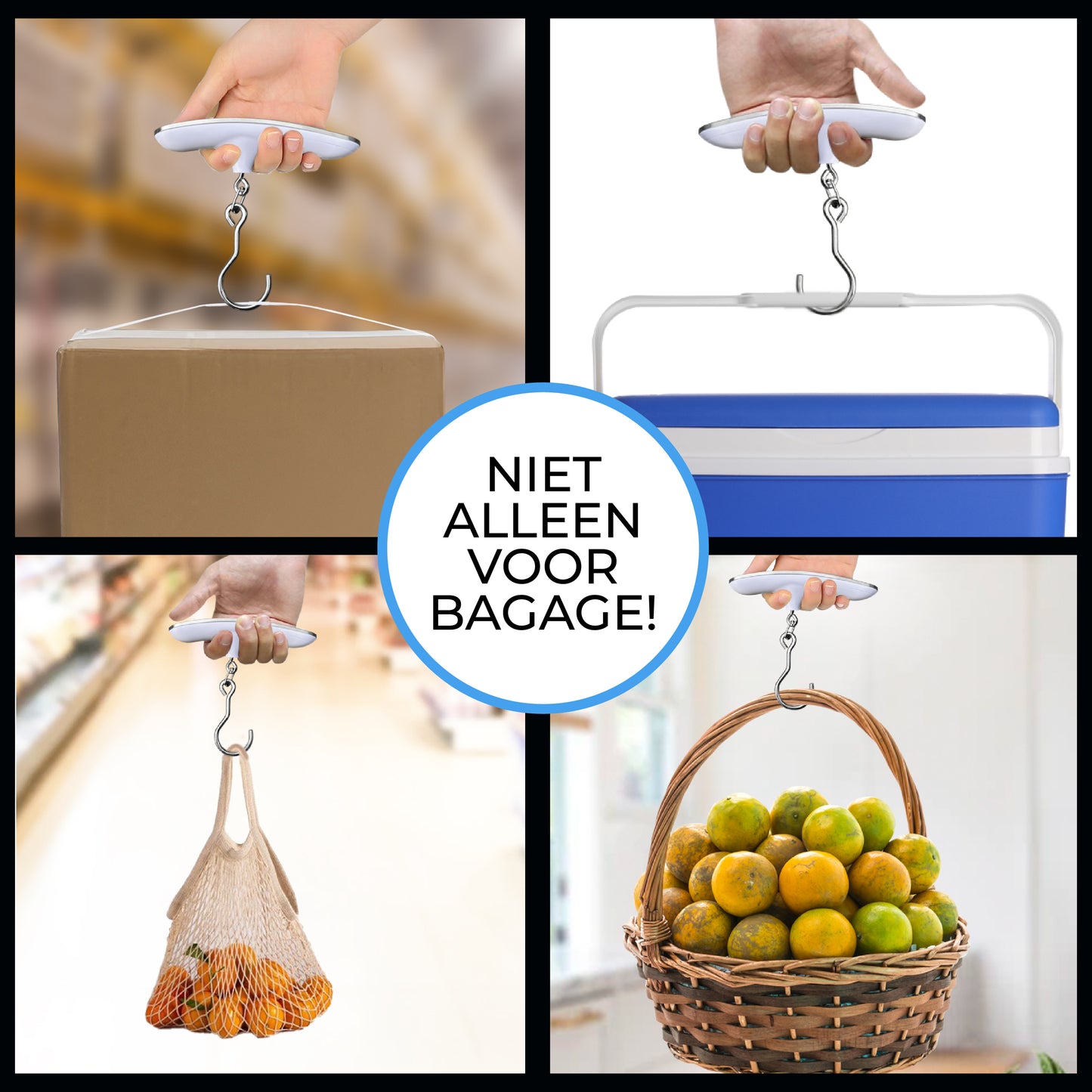 TTD® Kofferweegschaal met Haak - Weegcapaciteit 50 kg - Bagageweegschaal - Bagageweger - Hangweegschaal - Digital Luggage Scale - Kofferweger - Reizen met Vliegtuig - kg/g/lbs/oz - Inclusief Batterijen - Wit