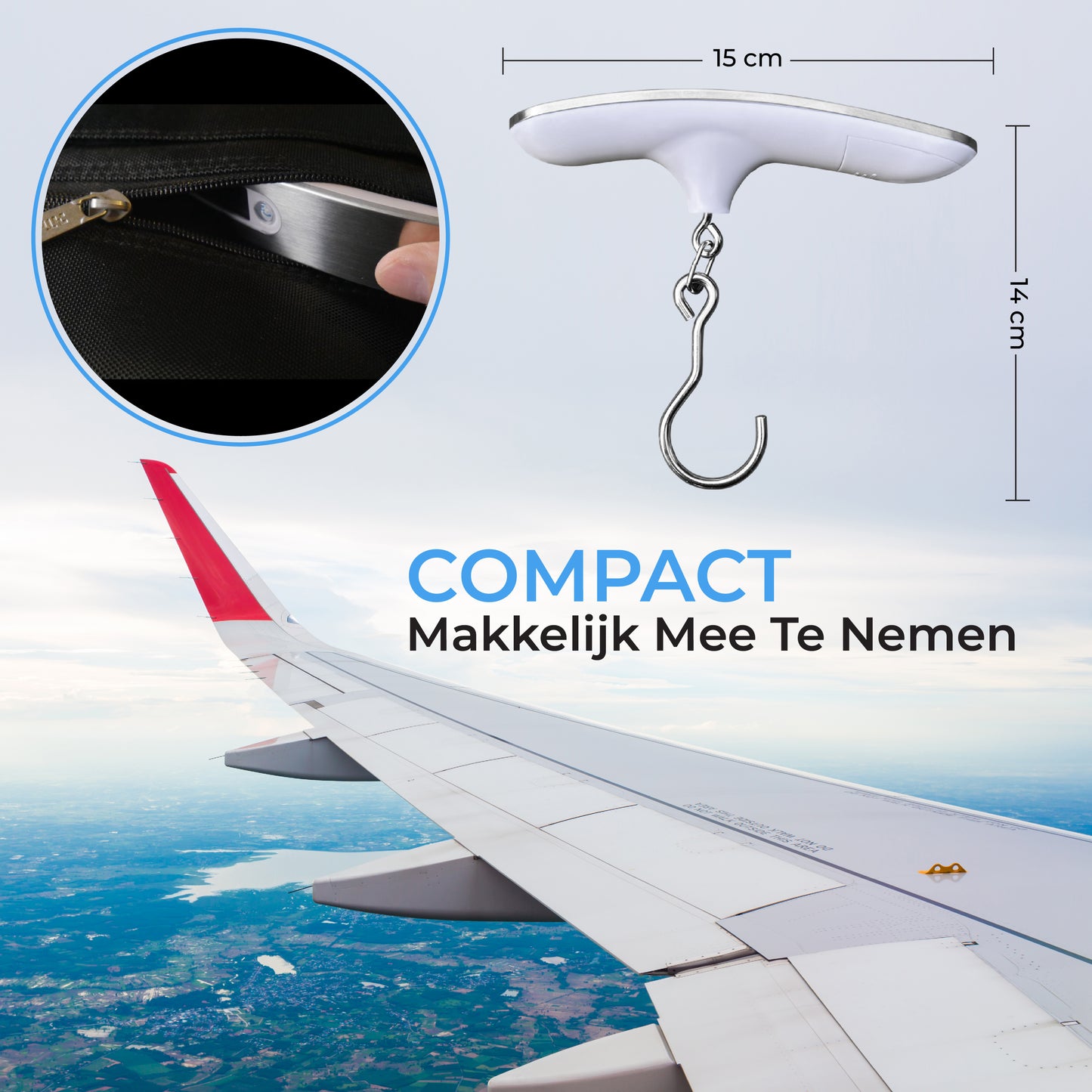 TTD® Kofferwaage mit Haken und Reisetasche – Weiß