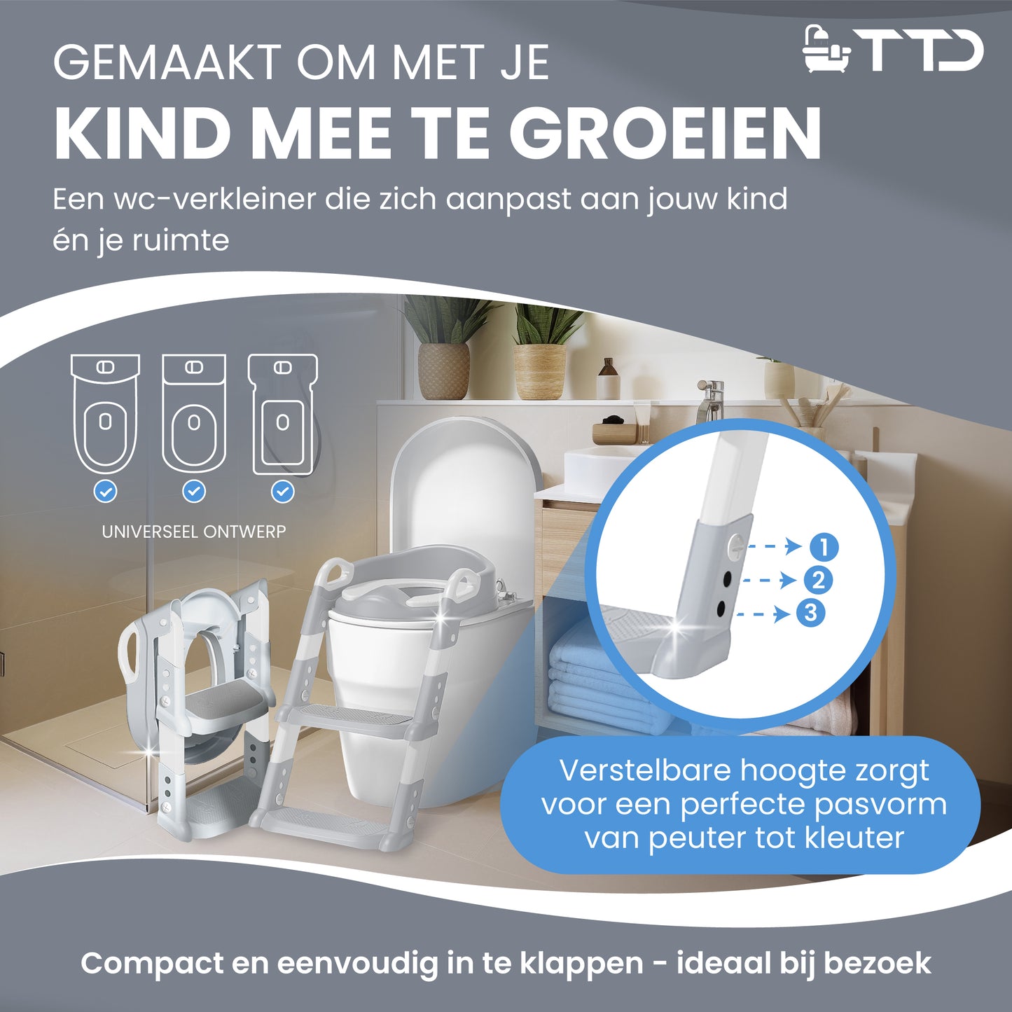 TTD® Potje Peuter - WC Verkleiner met Trapje - Toiletverkleiner - Toilettrainer met Opstapje - In Hoogte Verstelbaar en Opvouwbaar - 2 tot 8 jaar - Met Beloningssysteem en Diploma