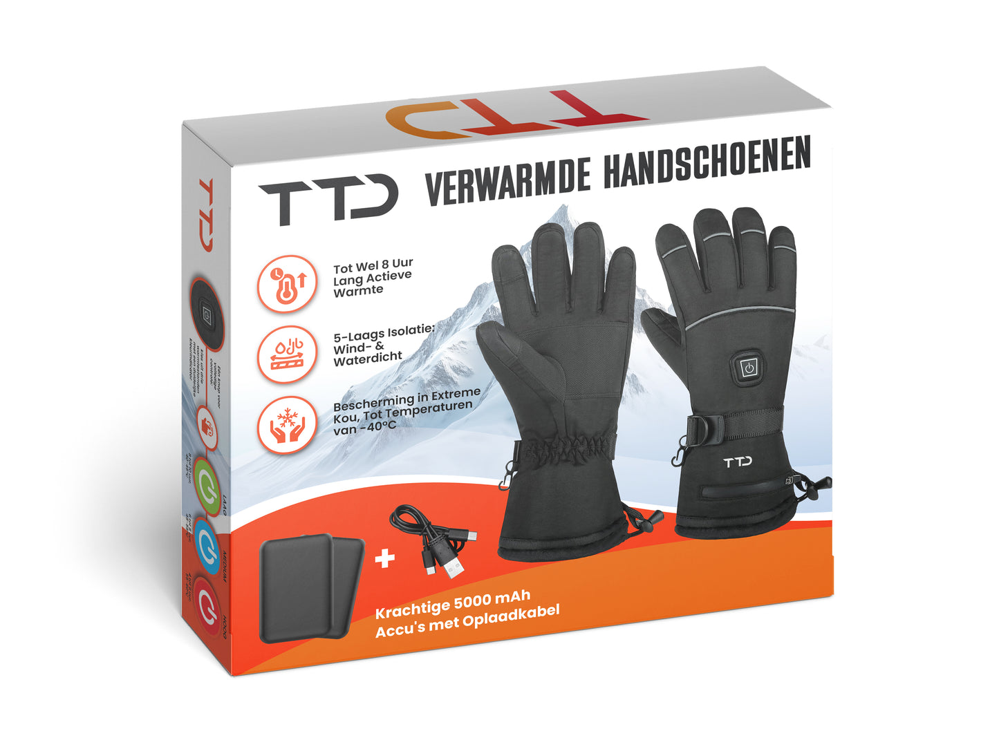 Verwarmde handschoenen large (L), USB-oplaadbaar, 40-60 °C, touchscreen & 3 warmtestanden