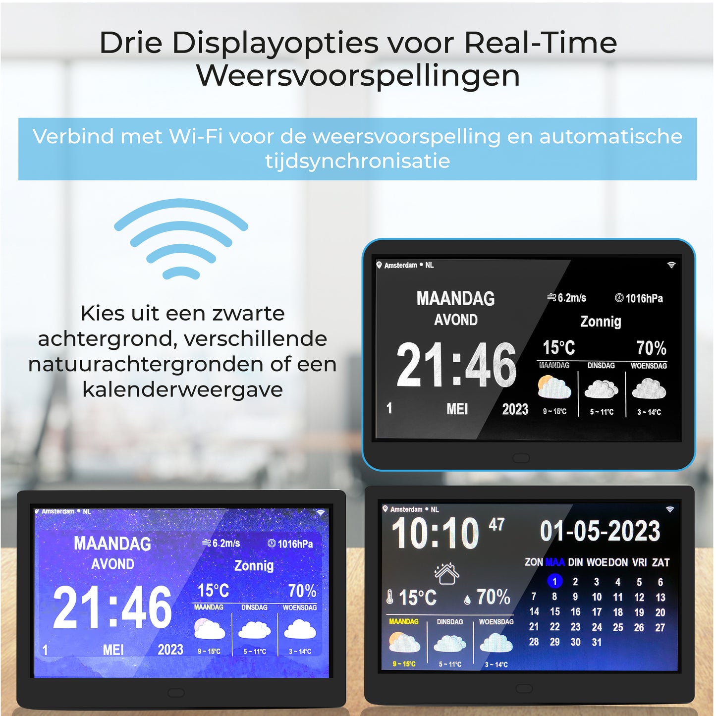 TTD® Dementieklok XXL 10 Inch met Extra Lange Kabel – Kalenderklok met Dag, Datum & Weer – Analoge & Digitale Weergaves – 20 Wekkers en 3 Medicijnalarmen - Wi-Fi – Voor Ouderen, Slechtzienden, Senioren en Alzheimer – Automatische Tijdsynchronisatie