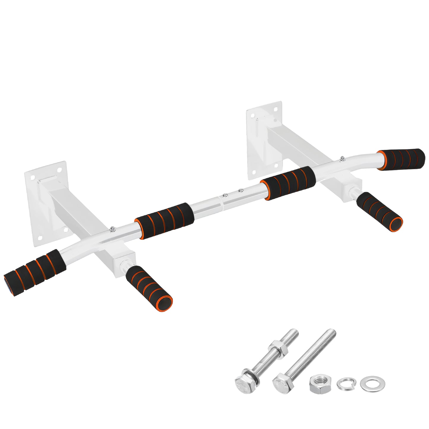 TTD® Premium Pull Up Bar - Pull Up Station - Optrekstang Wandmontage - Dip Station - Dip Bars - Thuis Sporten - Thuis Fitness - Premium materialen - Extra stevige montage onderdelen - Home workout - Wit/Oranje