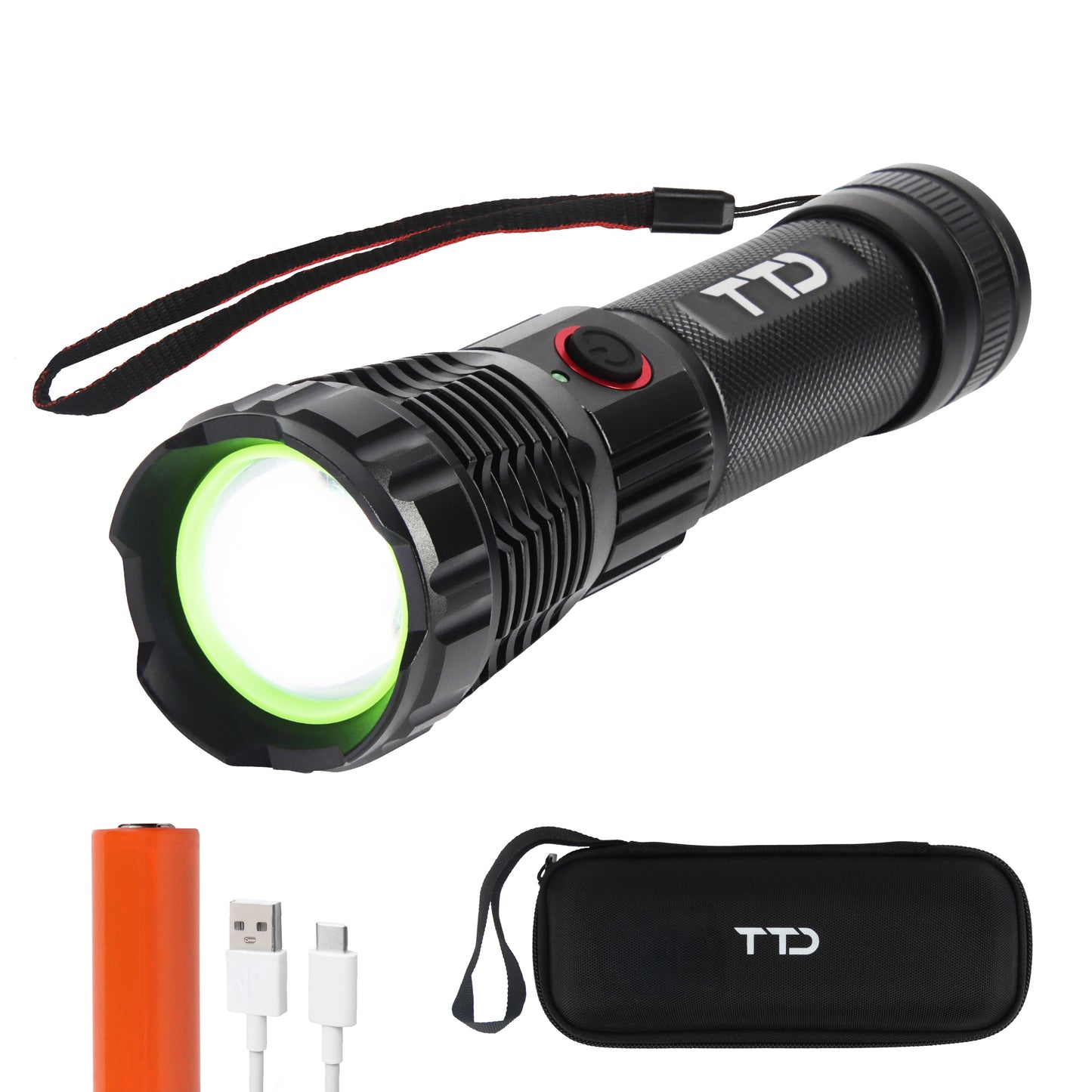 TTD® Militaire Zaklamp LED Oplaadbaar - LEP Technologie - IP65 Waterdicht - 1100 Lumen - 7 Uur Accu - Zoomfunctie - Powerbankfunctie - USB Oplaadbaar
