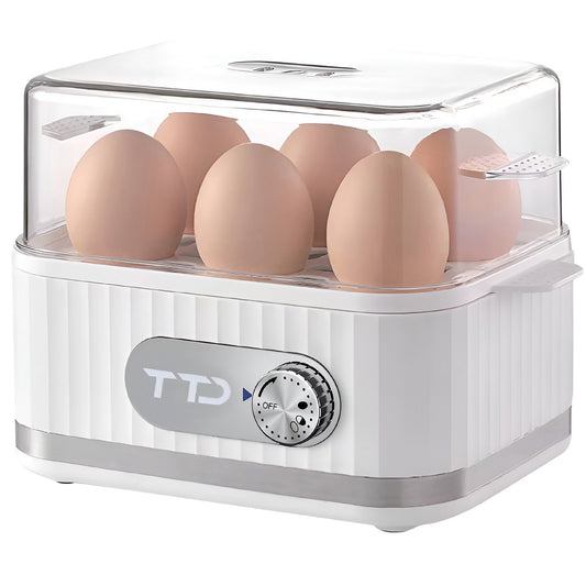 TTD® Smart Eierkoker Elektrisch met Timer - Geschikt voor 1 tot 6 Eieren - Hardgekookt, Zachtgekookt of Halfzacht - Eierwekker - Eierkoker Electrisch - Inclusief Eierprikker en Maatbeker