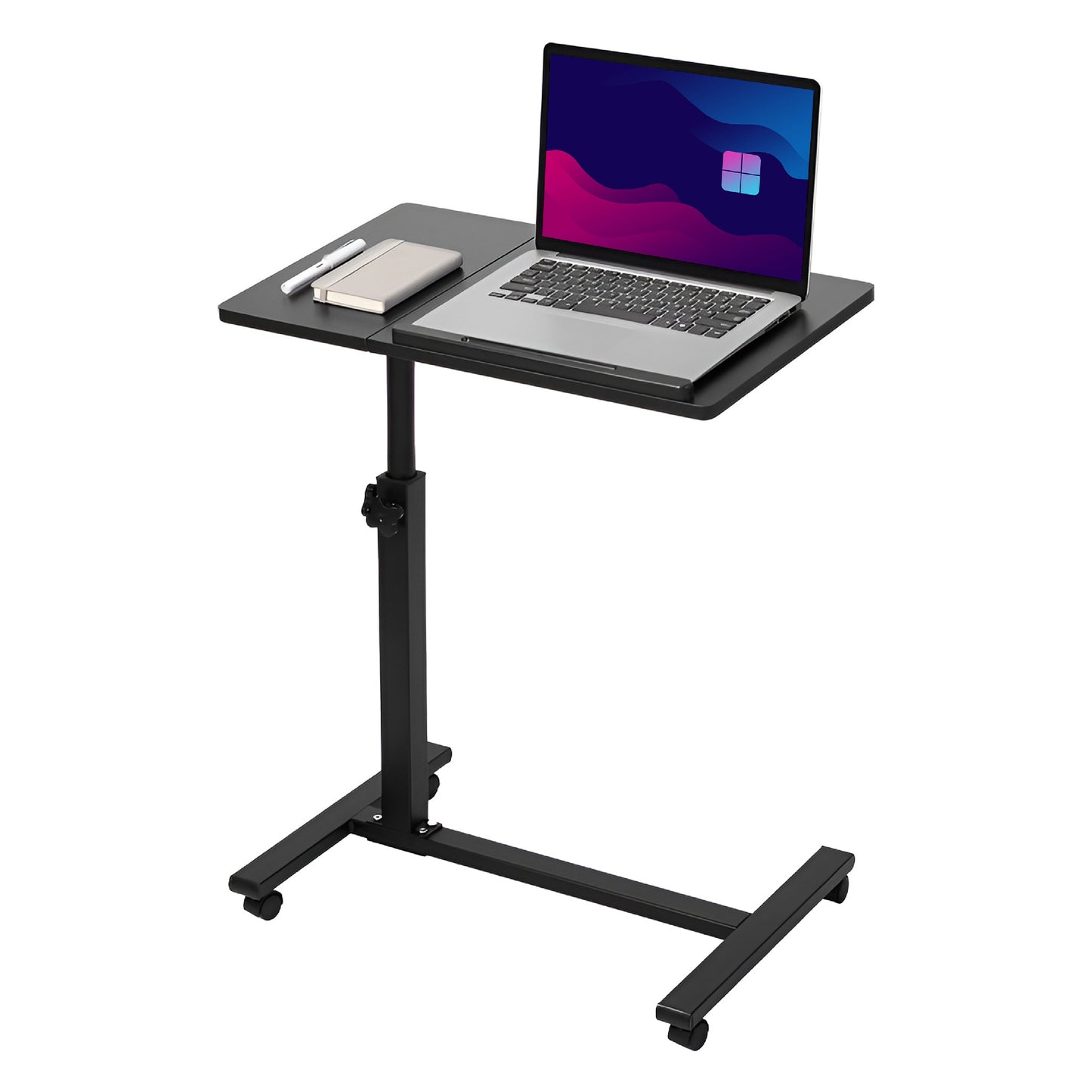 TTD® Premium Bijzettafel op Wieltjes met Rem - Laptoptafel Verstelbaar - Ergonomische Bedtafel op Wielen - 23 kg Draagkracht - Laptopstandaard - Verstelbaar in Hoek en in Hoogte - Zwart - Rechts