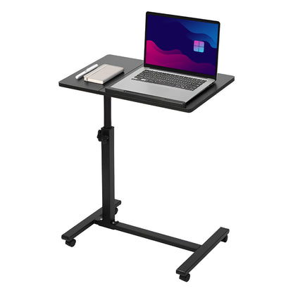 TTD® Premium Bijzettafel op Wieltjes met Rem - Laptoptafel Verstelbaar - Ergonomische Bedtafel op Wielen - 23 kg Draagkracht - Laptopstandaard - Verstelbaar in Hoek en in Hoogte - Zwart - Rechts