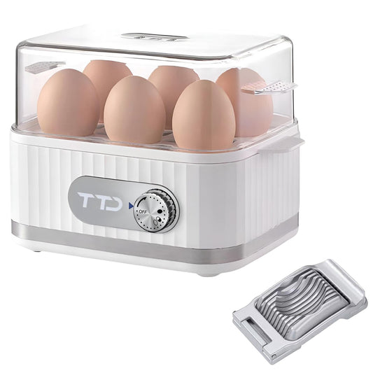 TTD® Smart Eierkoker Elektrisch met Timer - Eierwekker - Eierkoker Electrisch - Geschikt voor 1 tot 6 Eieren - Inclusief Eierprikker en Maatbeker - Met RVS Eiersnijder