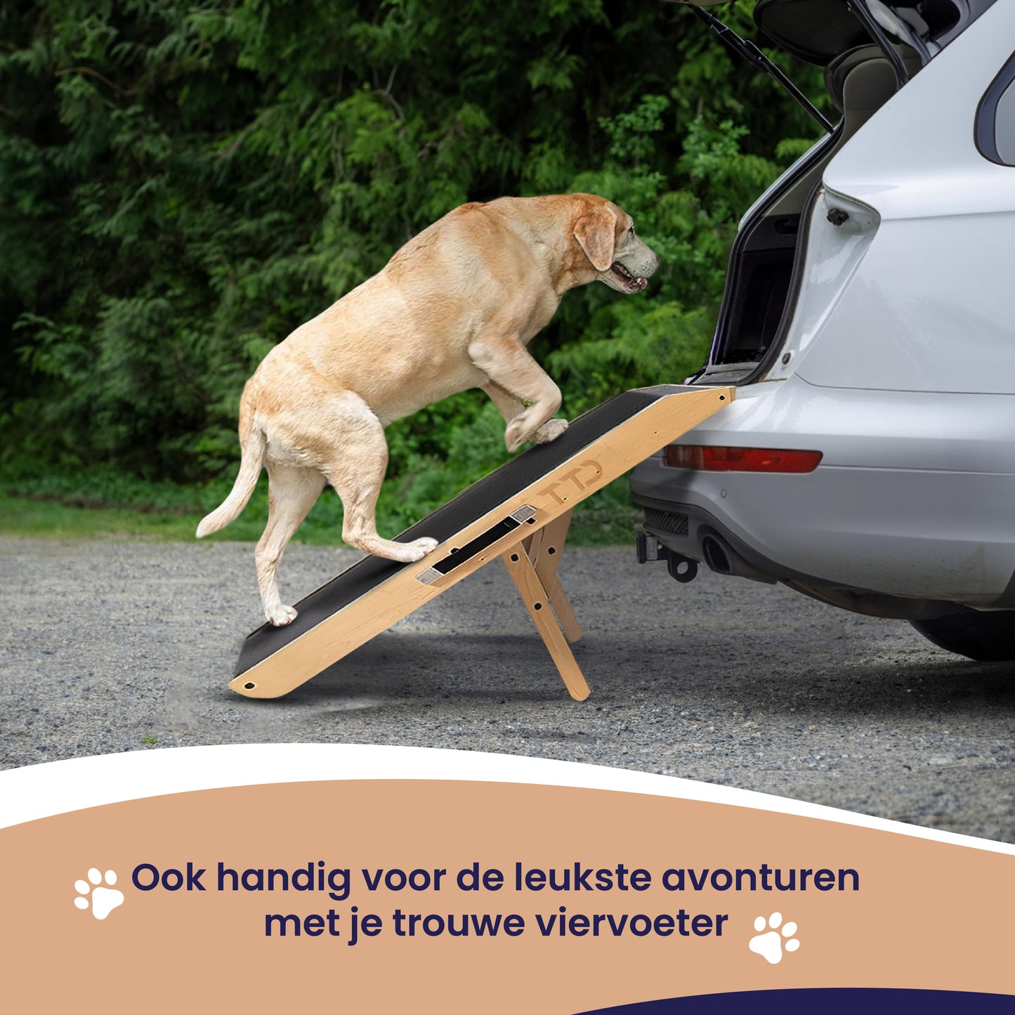 TTD® Premium houten Hondentrap - Hondenloopplank Opvouwbaar - Hondentrapje voor Honden - Voor Grote en Kleine Honden - Antislip - Met Landingsplatform - Instelbaar 18 tot 53 cm - Voor Bed en Bank - Berkenhout - Met Draaghandvat
