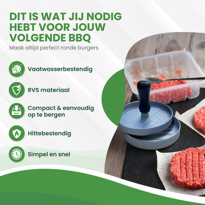 TTD® Hamburgerpers en Hamburgermaker - Smash Burger - Hittebestendig - Strakke Grillgroeven - BBQ Accesoires - BBQ Gereedschap - Barbecue Accessoires - Burger Press - Vaatwasserbestendig - Inclusief 100 Waxpapiertjes - RVS