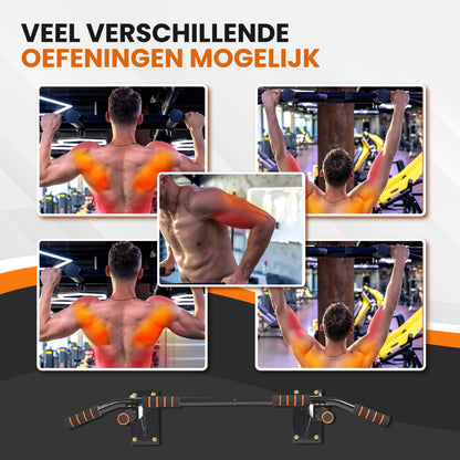 TTD® Premium Pull Up Bar - Pull Up Station - Optrekstang Wandmontage - Dip Station - Dip Bars - Thuis Sporten - Thuis Fitness - Premium materialen - Extra stevige tot 250KG - Inclusief montage onderdelen - Home workout - Zwart/Oranje