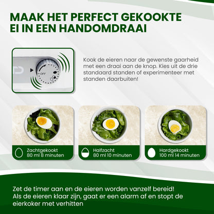 TTD® Smart Eierkoker Elektrisch met Timer - Geschikt voor 1 tot 6 Eieren - Hardgekookt, Zachtgekookt of Halfzacht - Eierwekker - Eierkoker Electrisch - Inclusief Eierprikker en Maatbeker