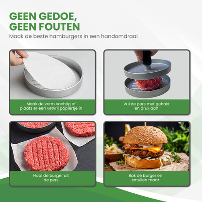 TTD® Hamburgerpers en Hamburgermaker - Smash Burger - Hittebestendig - Strakke Grillgroeven - BBQ Accesoires - BBQ Gereedschap - Barbecue Accessoires - Burger Press - Vaatwasserbestendig - Inclusief 100 Waxpapiertjes - RVS