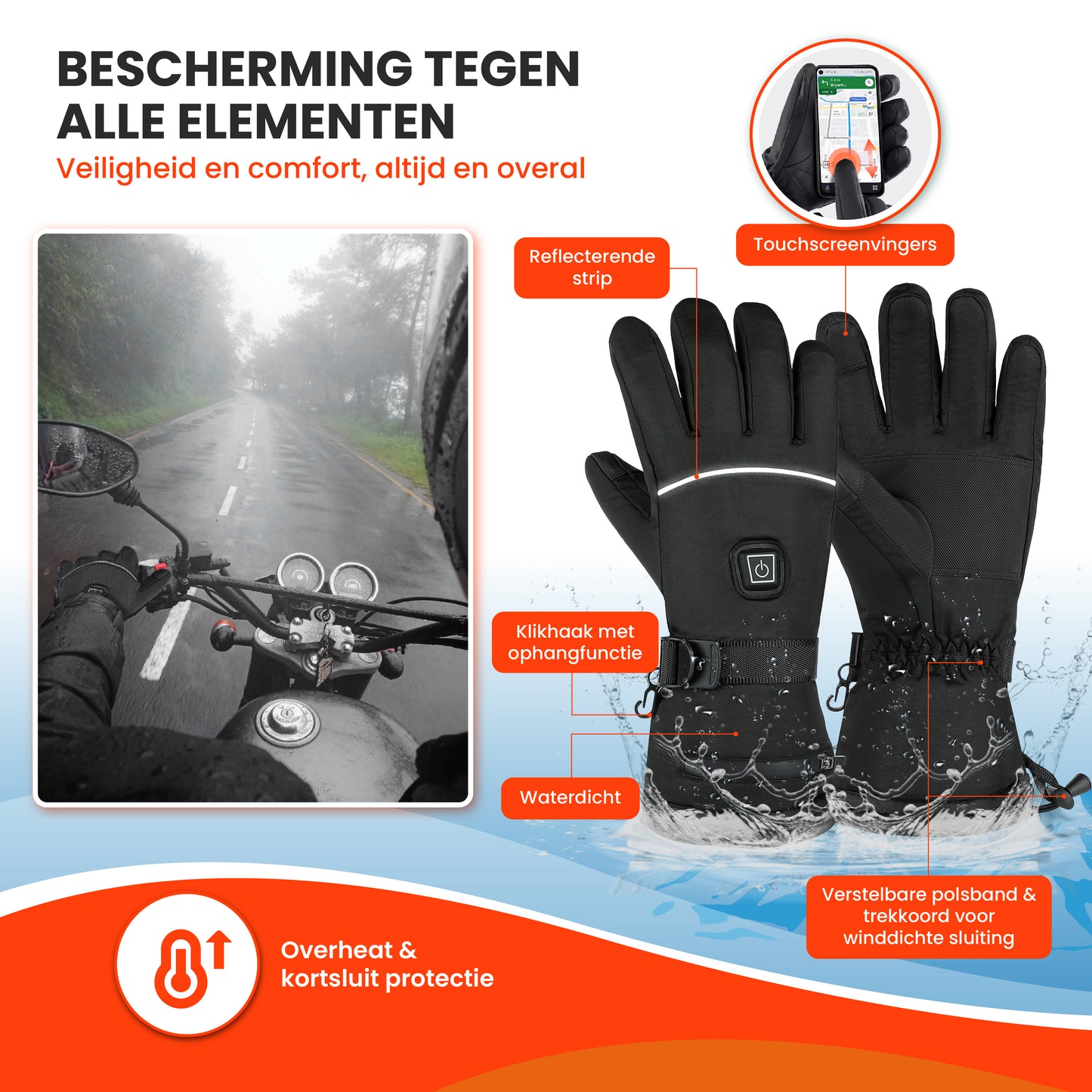 Verwarmde handschoenen large (L), USB-oplaadbaar, 40-60 °C, touchscreen & 3 warmtestanden