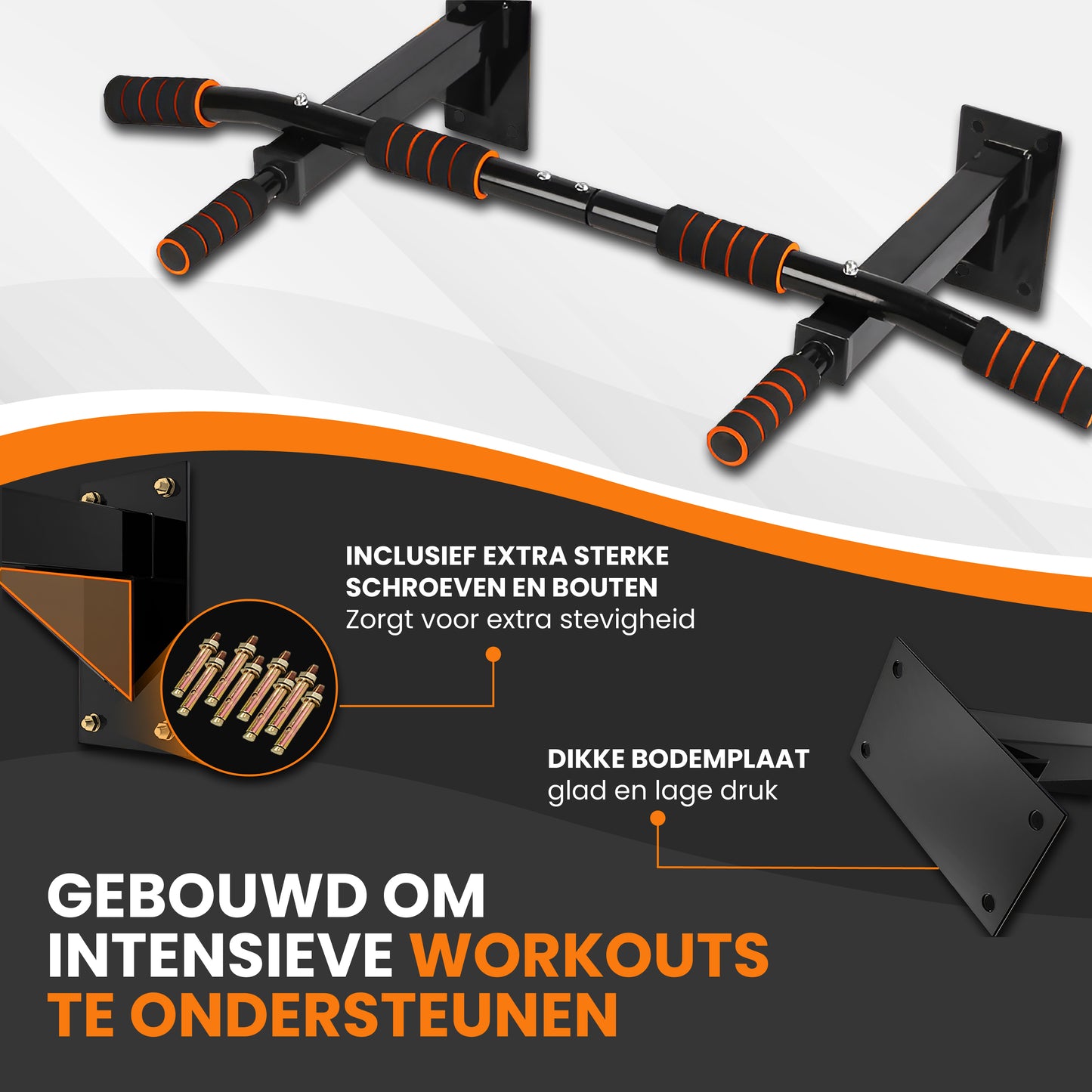 TTD® Premium Pull Up Bar - Pull Up Station - Optrekstang Wandmontage - Dip Station - Dip Bars - Thuis Sporten - Thuis Fitness - Premium materialen - Extra stevige tot 250KG - Inclusief montage onderdelen - Home workout - Zwart/Oranje