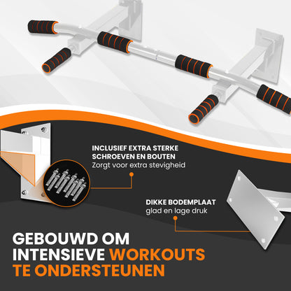 TTD® Premium Pull Up Bar - Pull Up Station - Optrekstang Wandmontage - Dip Station - Dip Bars - Thuis Sporten - Thuis Fitness - Premium materialen - Extra stevige montage onderdelen - Home workout - Wit/Oranje
