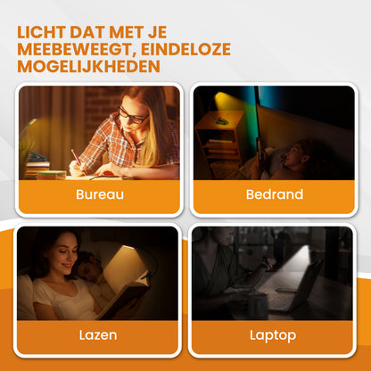 TTD® Leeslampje - 3 Soorten Licht - USB Oplaadbaar - Flexibele Hals - Opbergzakje