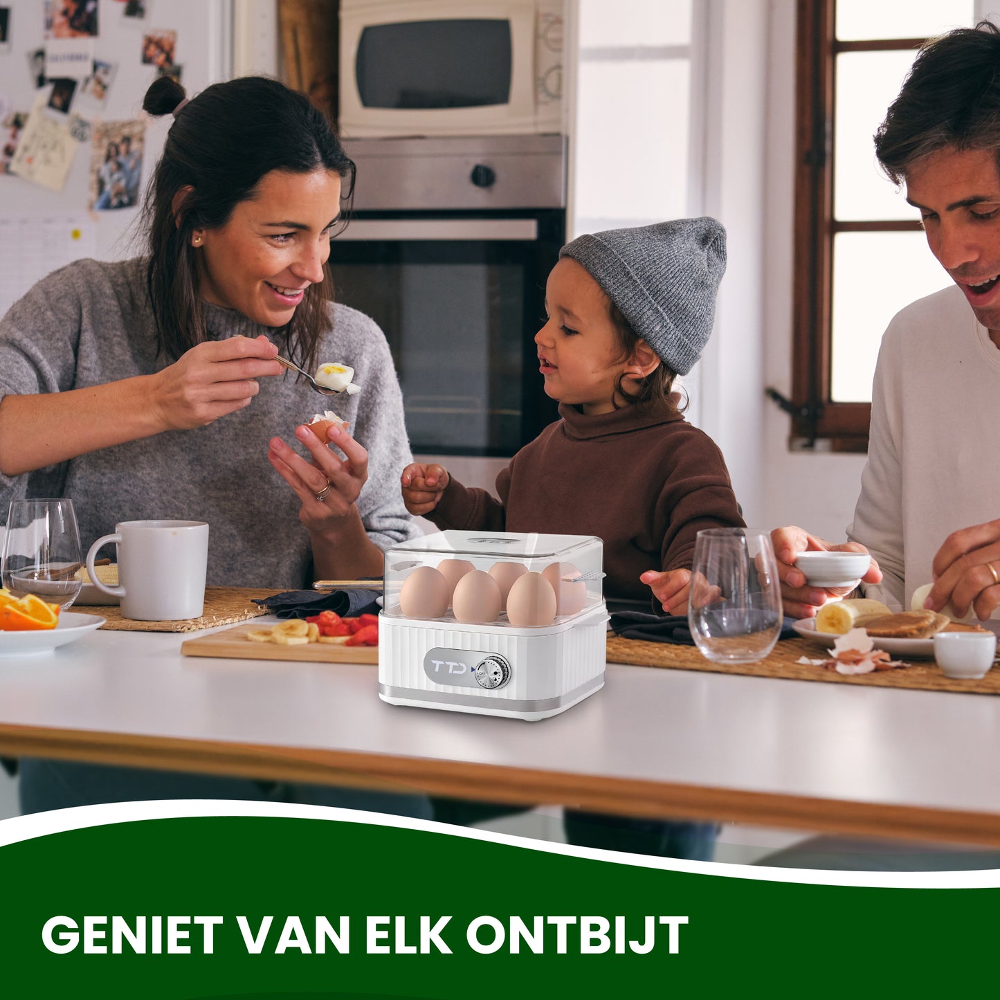 TTD® Smart Eierkoker Elektrisch met Timer - Eierwekker - Eierkoker Electrisch - Geschikt voor 1 tot 6 Eieren - Inclusief Eierprikker en Maatbeker - Met RVS Eiersnijder