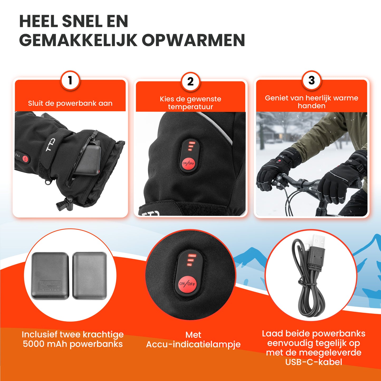 TTD® Verwarmde Handschoenen Deluxe - PU Leer - Verwarmde Wanten - M