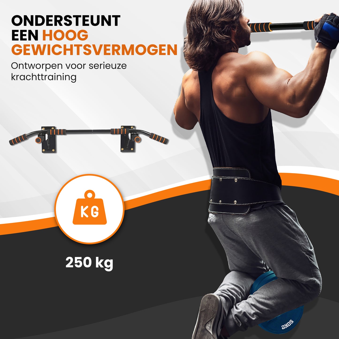 TTD® Premium Pull Up Bar - Pull Up Station - Optrekstang Wandmontage - Dip Station - Dip Bars - Thuis Sporten - Thuis Fitness - Premium materialen - Extra stevige tot 250KG - Inclusief montage onderdelen - Home workout - Zwart/Oranje