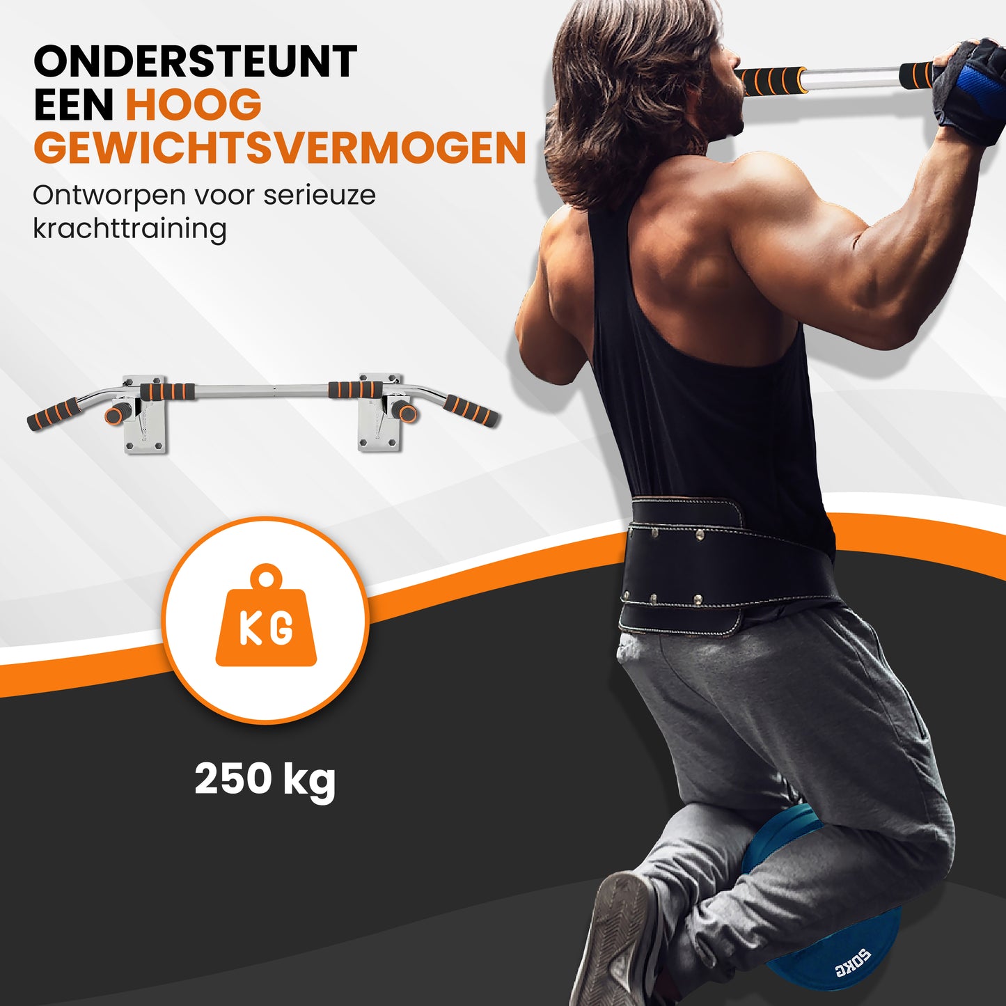 TTD® Premium Pull Up Bar - Pull Up Station - Optrekstang Wandmontage - Dip Station - Dip Bars - Thuis Sporten - Thuis Fitness - Premium materialen - Extra stevige montage onderdelen - Home workout - Wit/Oranje