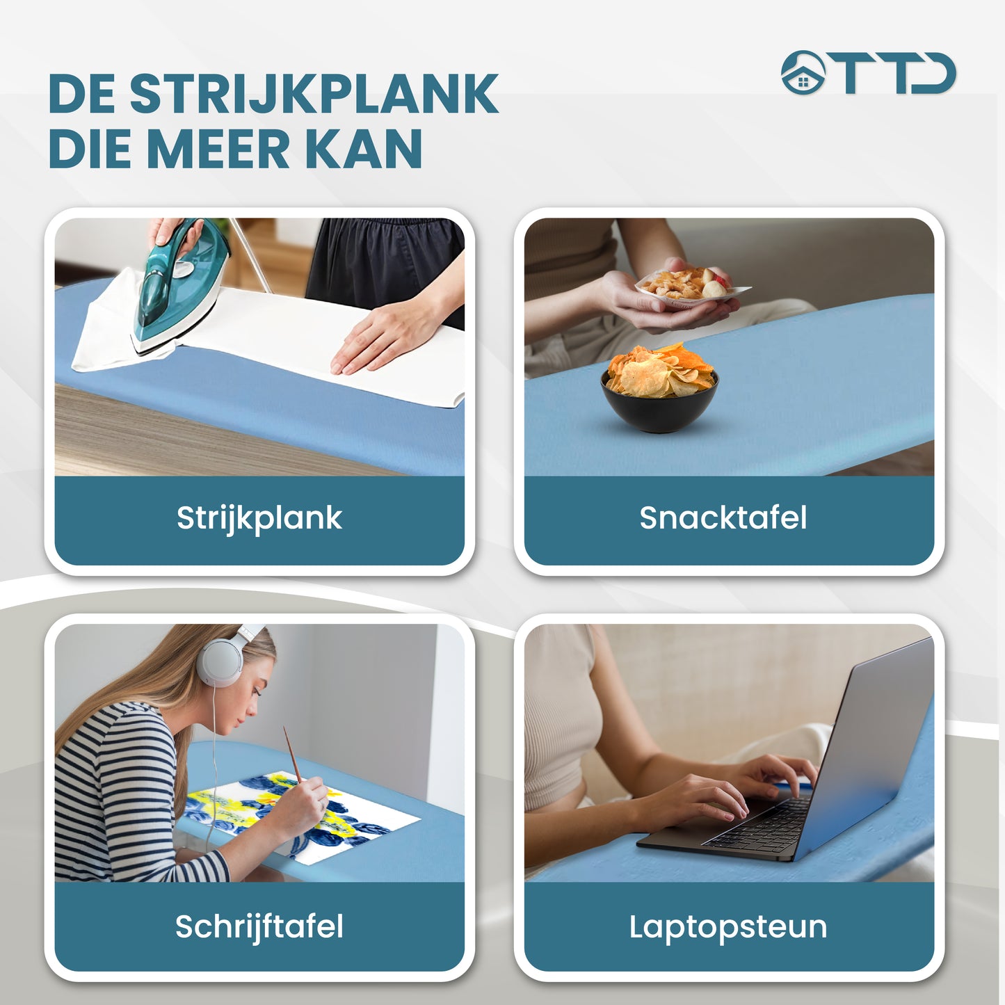 TTD® Uitklapbare Strijkplank Zonder Vouwlijn - Ophanglus - Mini Strijkplank met Strijkijzerhouder - Opvouwbare Tafelstrijkplank - Kleine Inklapbare Strijkplank