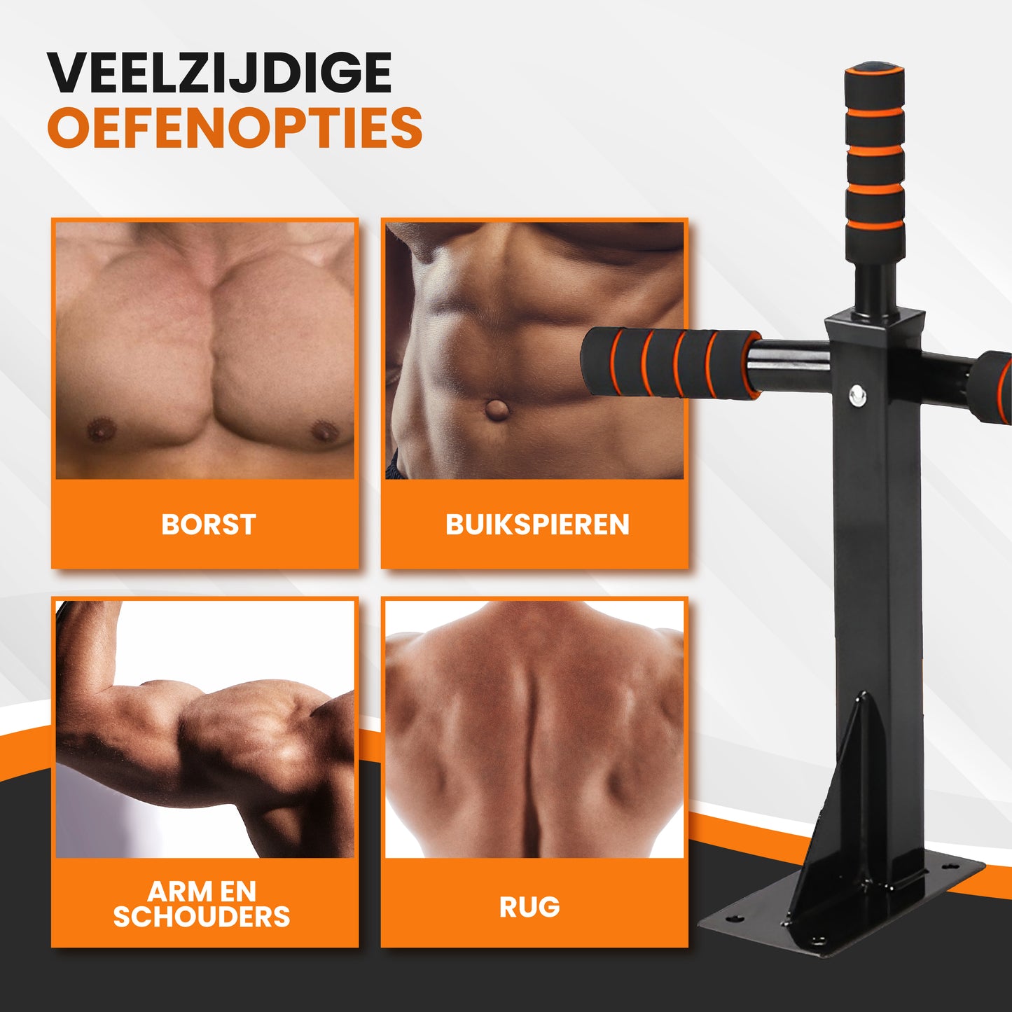 TTD® Premium Pull Up Bar - Pull Up Station - Optrekstang Wandmontage - Dip Station - Dip Bars - Thuis Sporten - Thuis Fitness - Premium materialen - Extra stevige tot 250KG - Inclusief montage onderdelen - Home workout - Zwart/Oranje