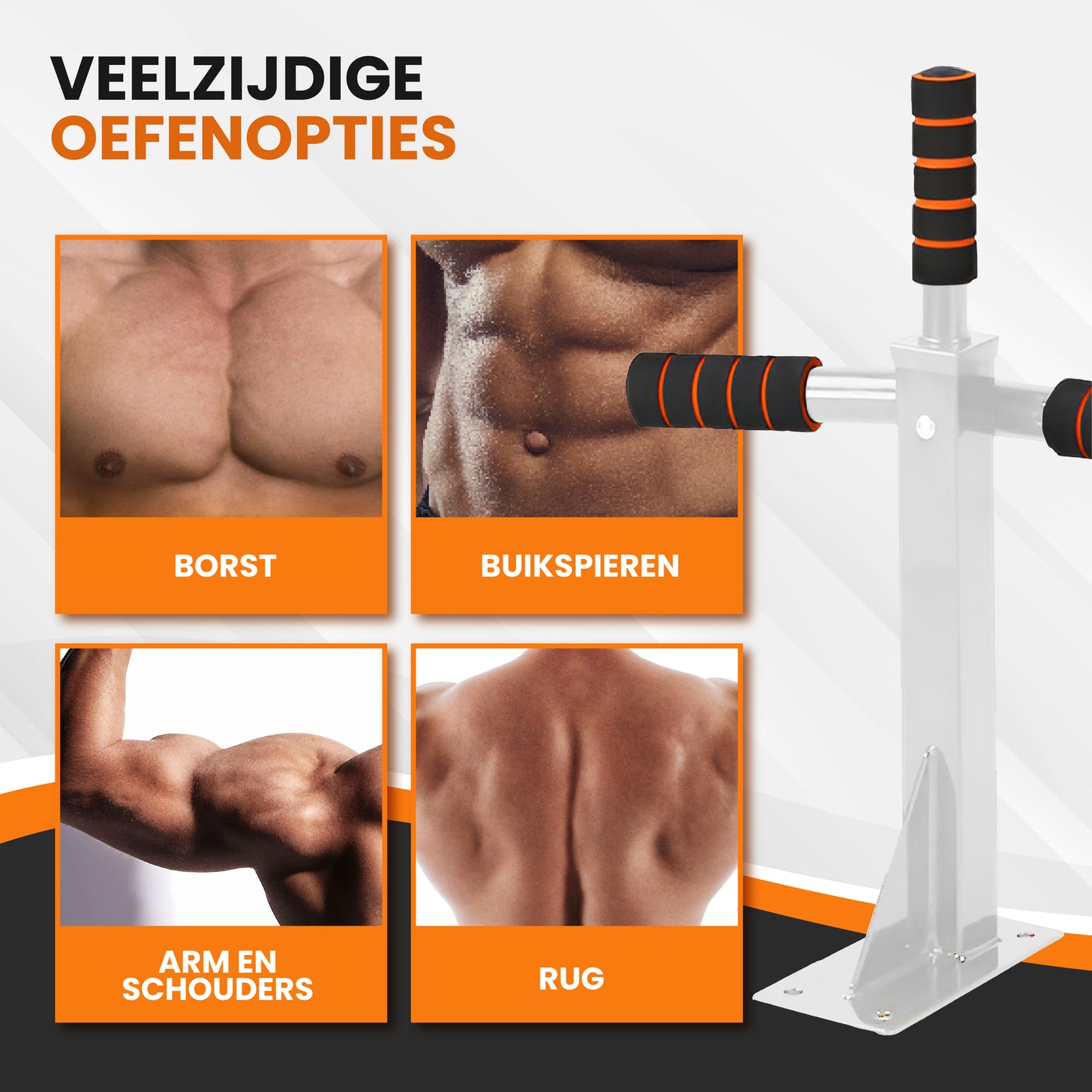 TTD® Premium Pull Up Bar - Pull Up Station - Optrekstang Wandmontage - Dip Station - Dip Bars - Thuis Sporten - Thuis Fitness - Premium materialen - Extra stevige montage onderdelen - Home workout - Wit/Oranje
