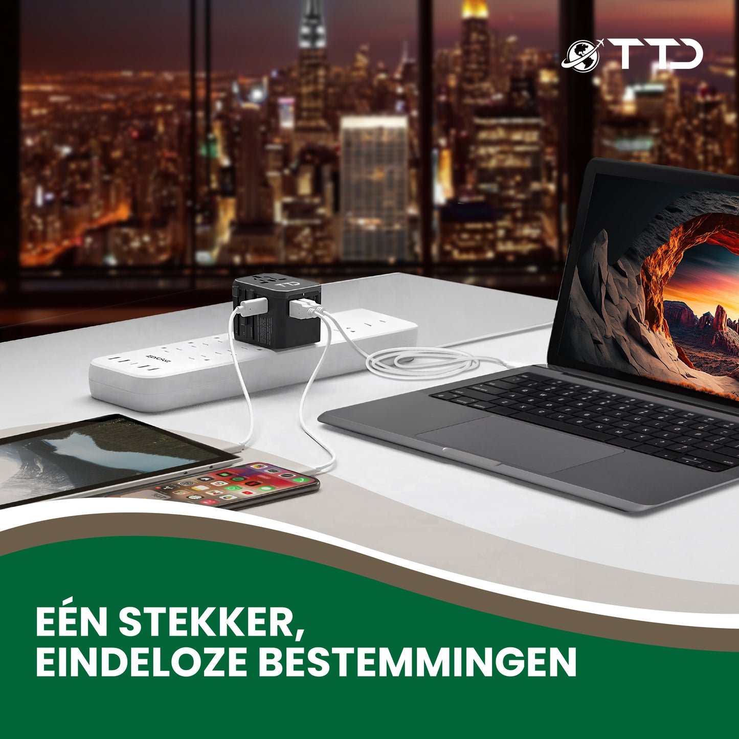 TTD® Wereldstekker Universeel - Reisstekker Type A B C E F G I met USB-C en 4x USB-A Fast Charge - Geschikt voor o.a. Amerika, Australië, Engeland en Japan - Reisadapter - Travel Adapter
