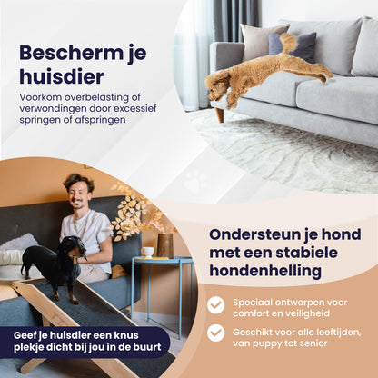 TTD® Premium houten Hondentrap - Hondenloopplank Opvouwbaar - Hondentrapje voor Honden - Voor Grote en Kleine Honden - Antislip - Met Landingsplatform - Instelbaar 18 tot 53 cm - Voor Bed en Bank - Berkenhout - Met Draaghandvat