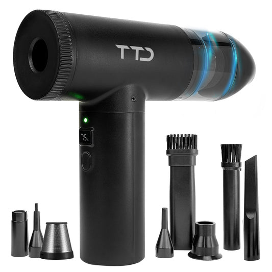 TTD® Air Duster Pro 2-in-1 - Draadloze Airduster & Kruimeldief met 8 Opzetstukken en LED Display - 90.000 RPM Motor en 12kPa Zuigkracht - Perslucht - Compressed Air voor Computer - USB-Oplaadbaar