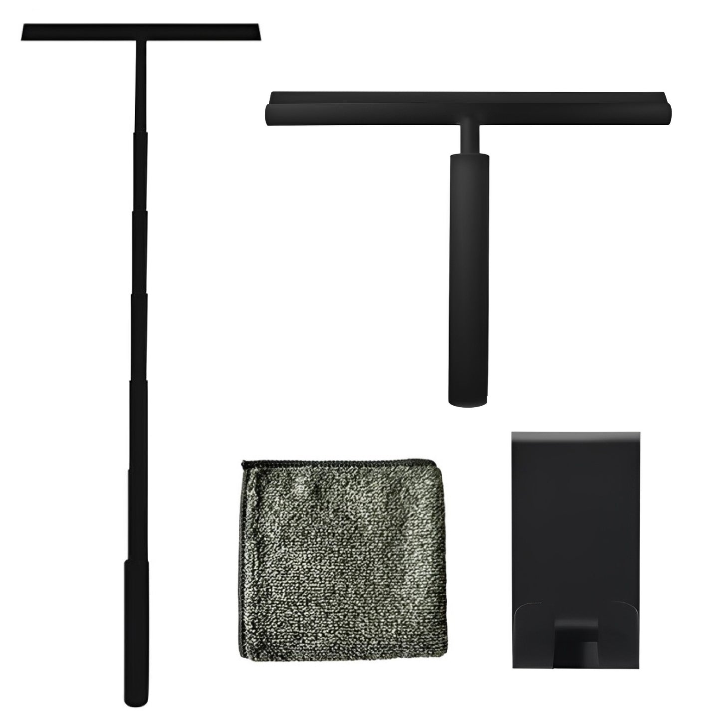 TTD® Douchewisser 2-in-1 met Uitschuifbare Lange Steel - 97 cm - Siliconen Wisserblad - Ergonomisch - Met Microvezeldoek en Ophanghaak - Douche Trekker - Vloerwisser Badkamer - Vloertrekker - Zwart