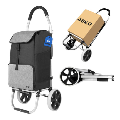 TTD® Boodschappentrolley met Steekwagenfunctie - Opvouwbaar Frame - 45L - Ruime Zijvakken - Boodschappenwagen - Waterdicht - All-Terrain Wielen - Boodschappenkar