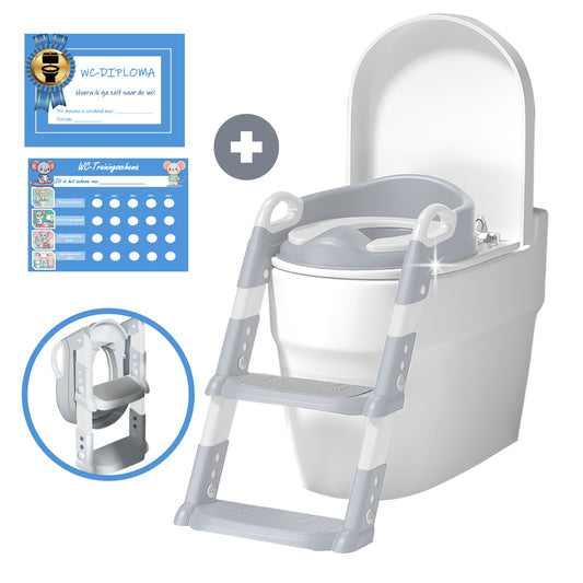 TTD® Potje Peuter - WC Verkleiner met Trapje - Toiletverkleiner - Toilettrainer met Opstapje - In Hoogte Verstelbaar en Opvouwbaar - 2 tot 8 jaar - Met Beloningssysteem en Diploma