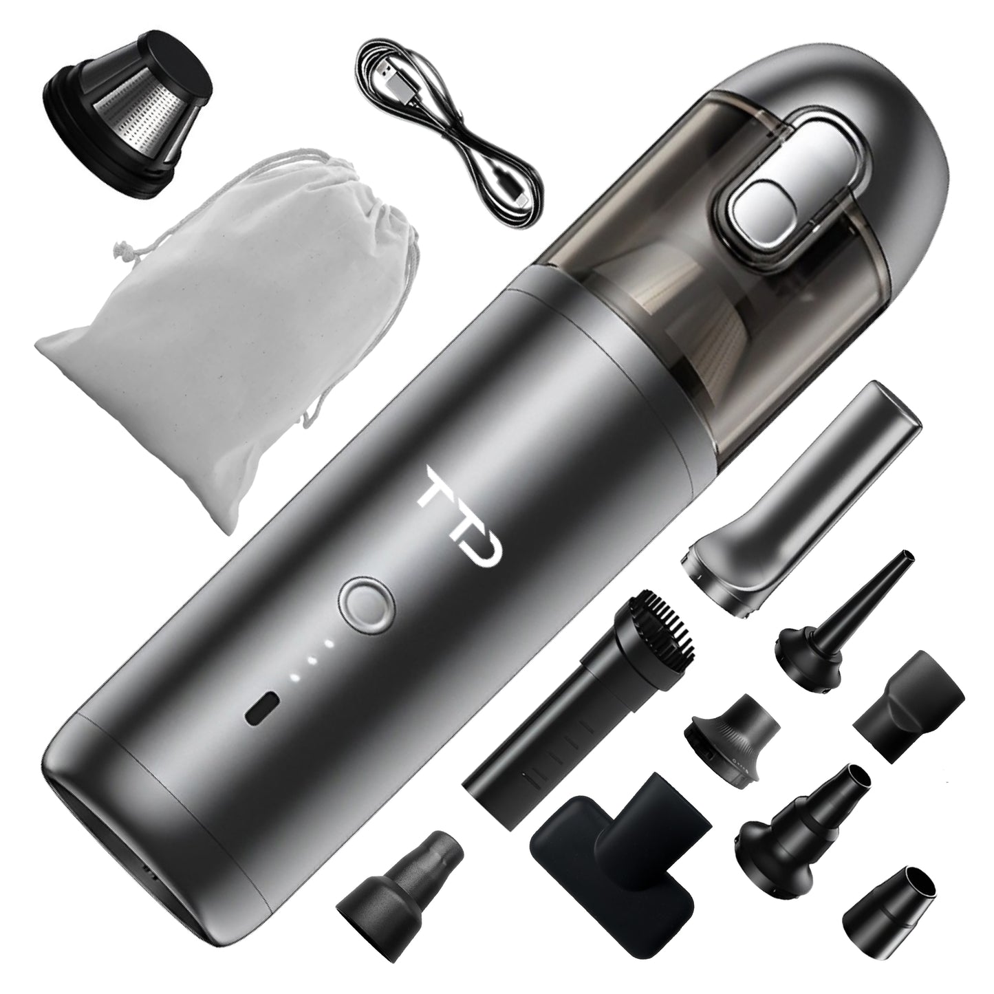 TTD® Premium Auto Stofzuiger Draadloos en Oplaadbaar - 17.000 Pa - Kruimeldief Snoerloos - Handstofzuiger - Blazen & Zuigen - Hittebestending - Compact design - Met HEPA-filter