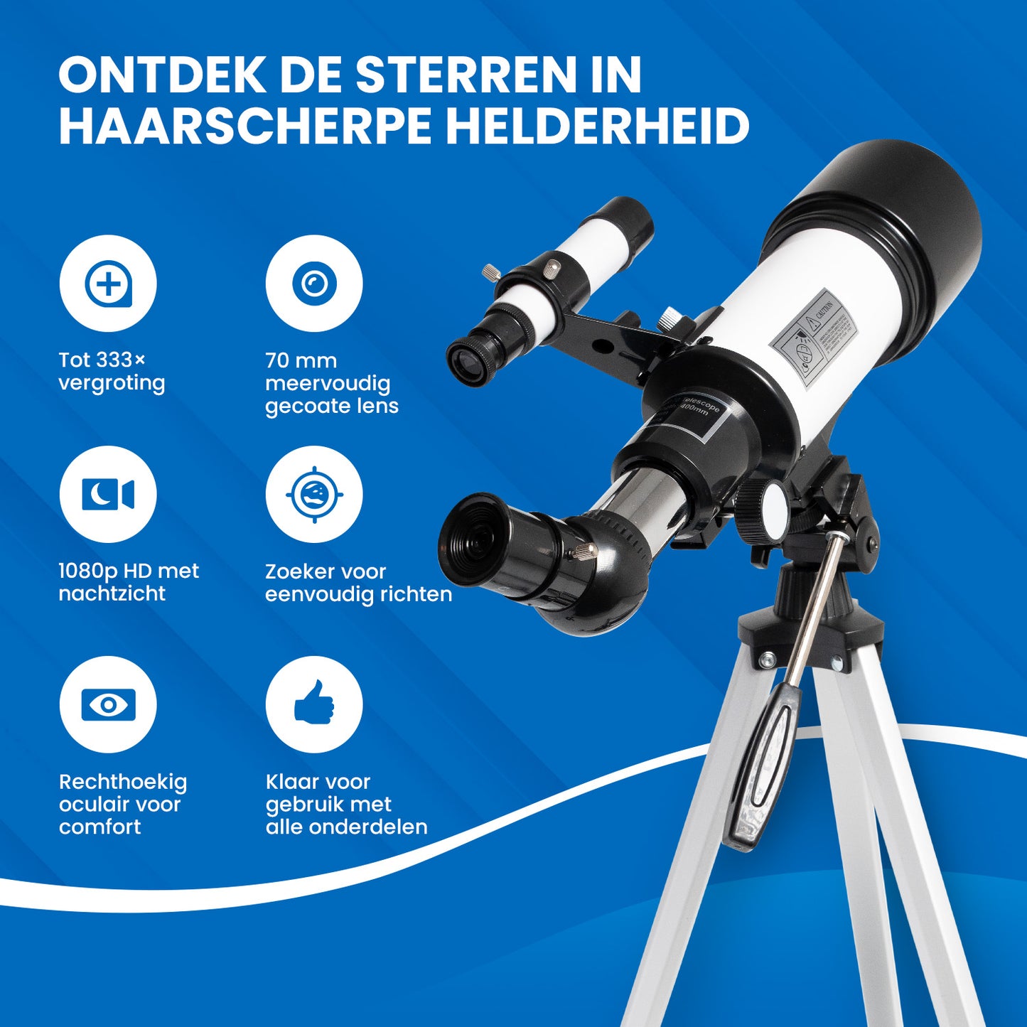 TTD® Sterrenkijker Telescoop voor Kinderen en Volwassenen – 333x Zoom – HD 70 mm Lens – Met Statief - Weerbestendig