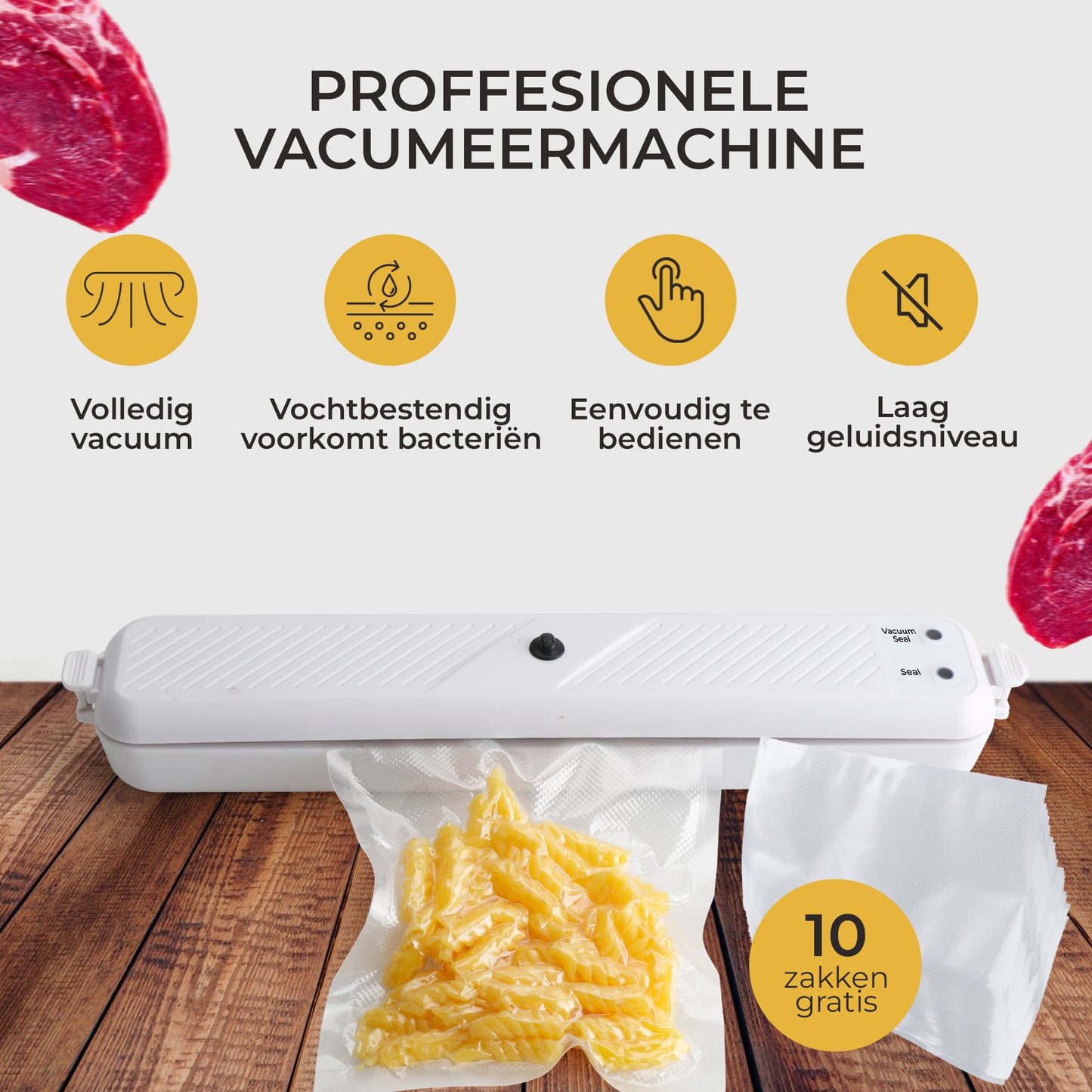 Gtrise - Vacumeermachine - 10 vacumeerzakken - Eenvoudig - Vacuum Sealer - Vacuümmachine - Voor Alle Soorten Voedsel