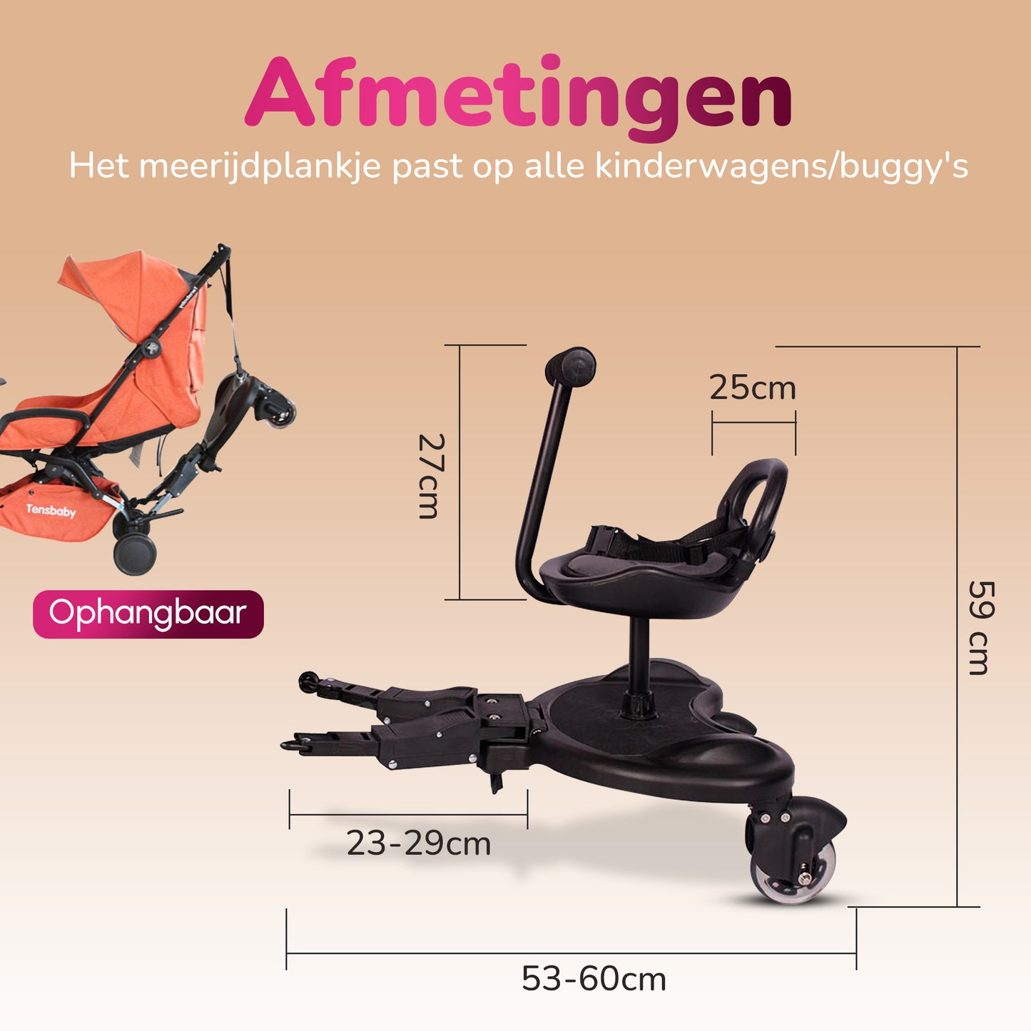 HeppieBabie - Meerijdplankje Deluxe - Met Zitje - Voor Kinderwagen/Buggy - Buggy Board - Met Ebook - Universeel