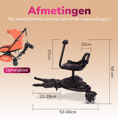 HeppieBabie - Meerijdplankje Deluxe - Met Zitje - Voor Kinderwagen/Buggy - Buggy Board - Met Ebook - Universeel