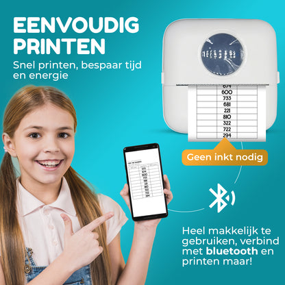 HeppieBabie Bluetooth Pocket Printer - Mini Printer - Sticker - Mobiele Fotoprinter - Incl 16 Papierrollen