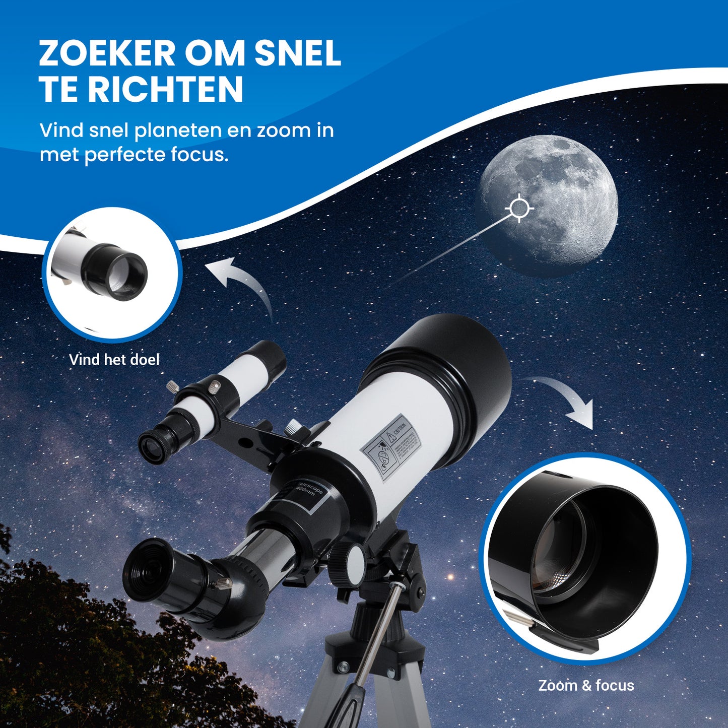 TTD® Sterrenkijker Telescoop voor Kinderen en Volwassenen – 333x Zoom – HD 70 mm Lens – Met Statief - Weerbestendig