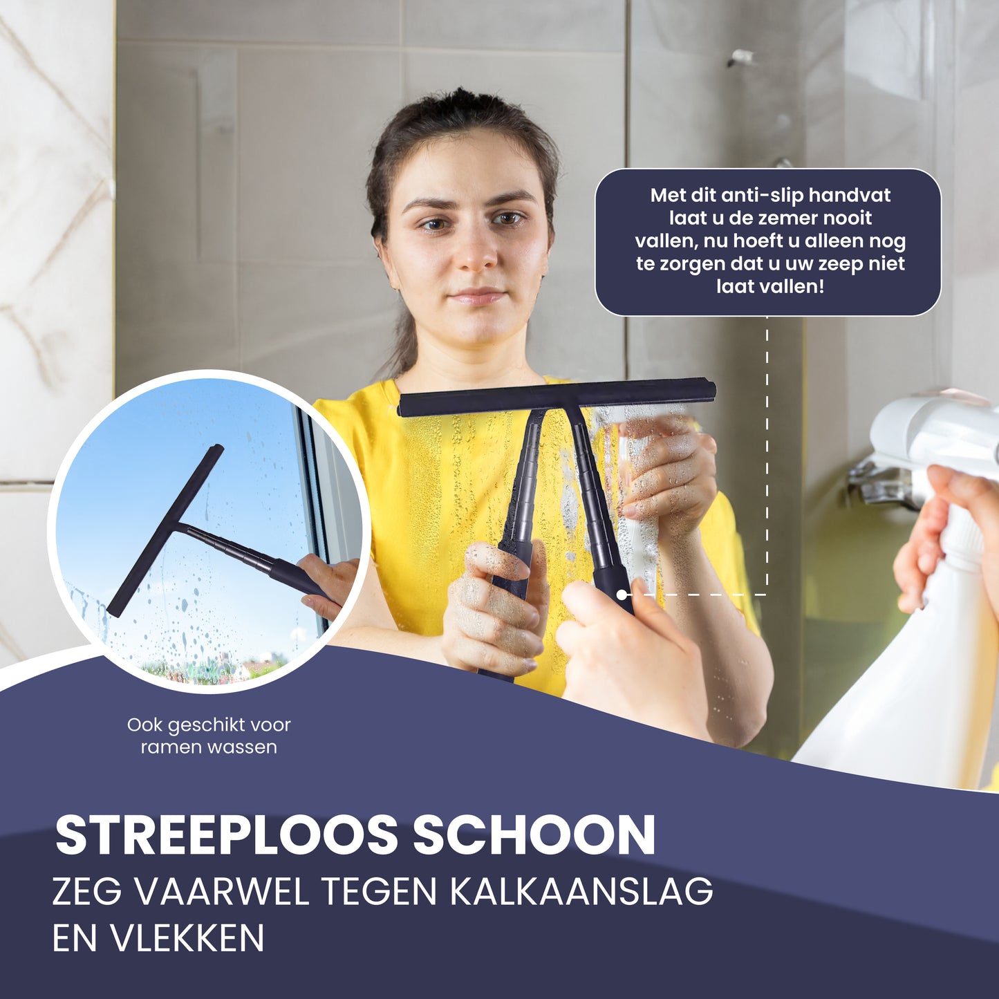 TTD® Douchewisser 2-in-1 met Uitschuifbare Lange Steel - 97 cm - Siliconen Wisserblad - Ergonomisch - Met Microvezeldoek en Ophanghaak - Douche Trekker - Vloerwisser Badkamer - Vloertrekker - Zwart