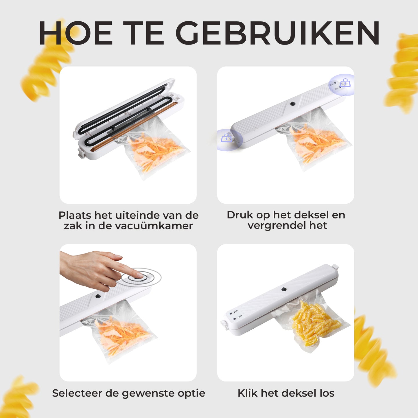 Gtrise - Vacumeermachine - 10 vacumeerzakken - Eenvoudig - Vacuum Sealer - Vacuümmachine - Voor Alle Soorten Voedsel