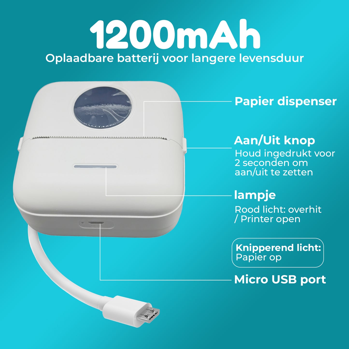 HeppieBabie Bluetooth Pocket Printer - Mini Printer - Sticker - Mobiele Fotoprinter - Incl 16 Papierrollen