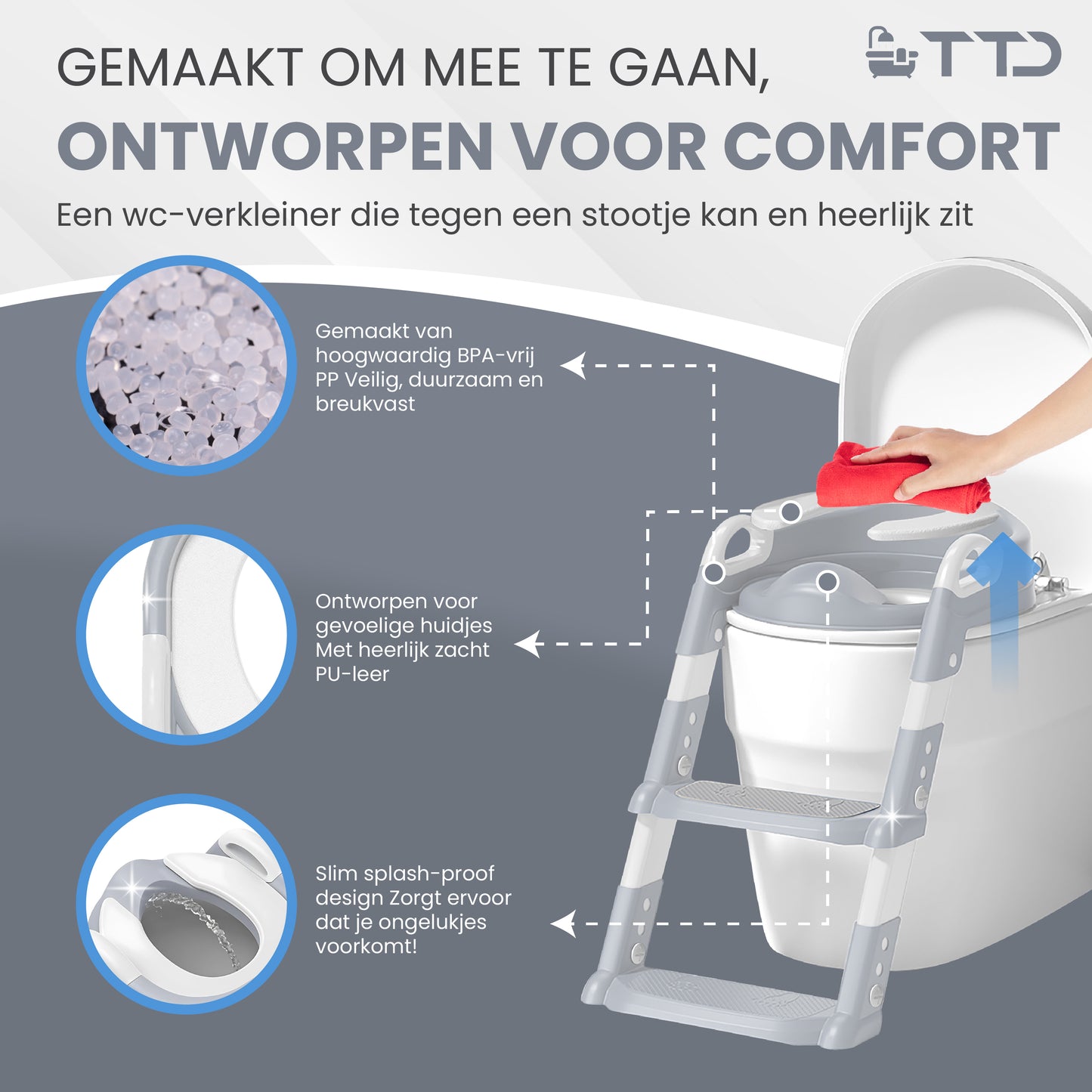TTD® Potje Peuter - WC Verkleiner met Trapje - Toiletverkleiner - Toilettrainer met Opstapje - In Hoogte Verstelbaar en Opvouwbaar - 2 tot 8 jaar - Met Beloningssysteem en Diploma