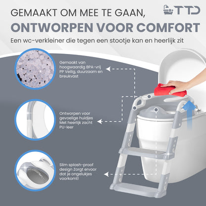 TTD® Potje Peuter - WC Verkleiner met Trapje - Toiletverkleiner - Toilettrainer met Opstapje - In Hoogte Verstelbaar en Opvouwbaar - 2 tot 8 jaar - Met Beloningssysteem en Diploma