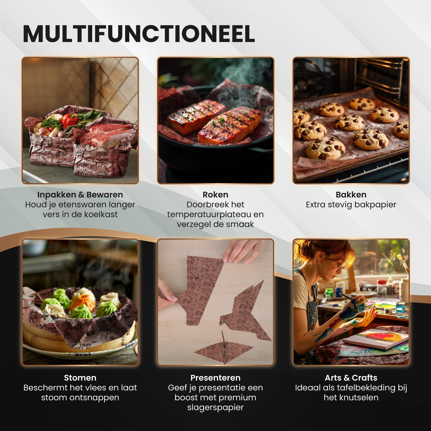 TTD® Butcher Paper XXL met Voedselveilige Print - 53 meter - Professioneel 100% Natuurlijk Slagerspapier van Houtpulp - BBQ Accesoires - Barbecue - Houtvezels - Ongecoat Slagerspapier