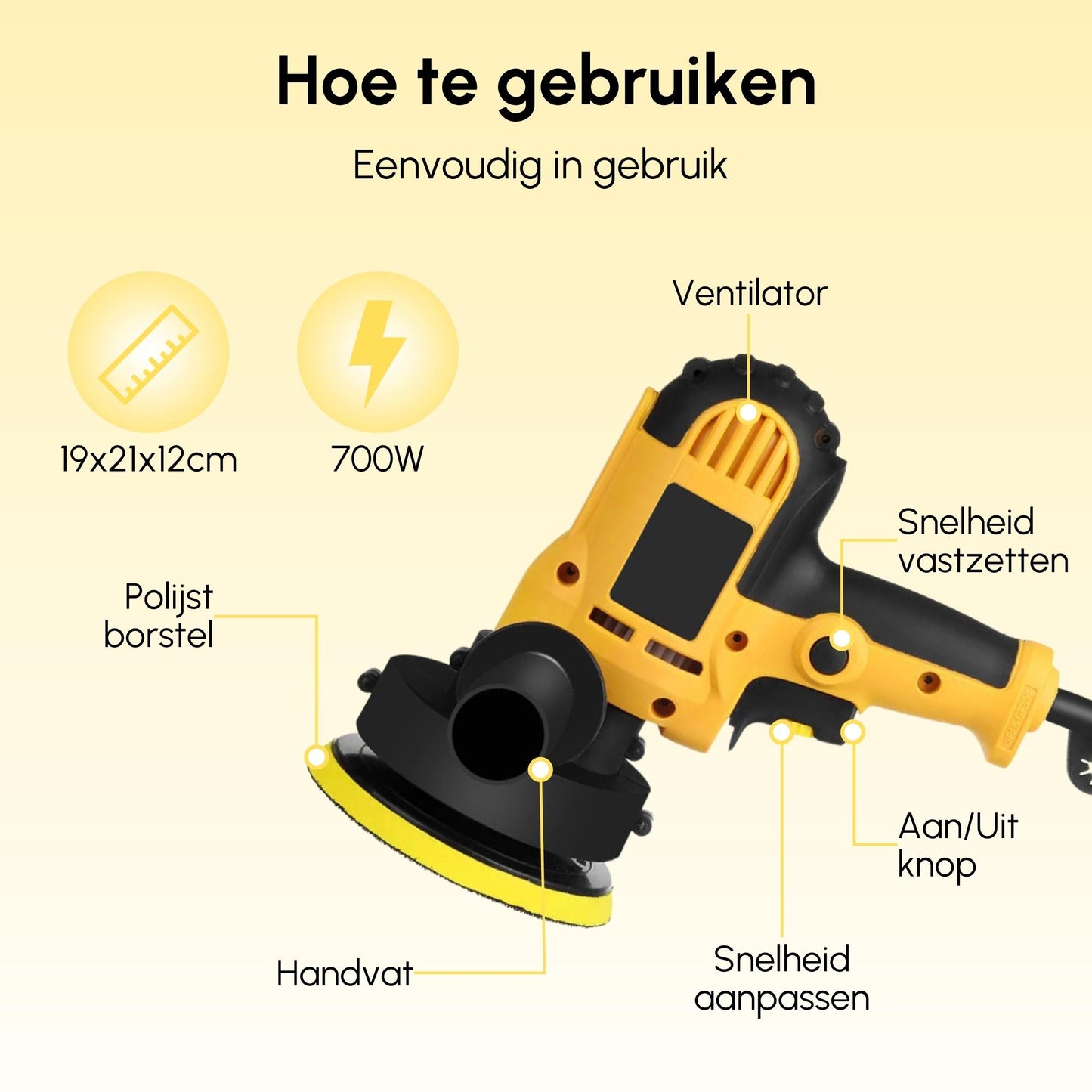 Gtrise Polijstmachine - Poetsmachine Auto - 6 Polijstschijven - 1400W Krachtig - Polier - Met Ebook
