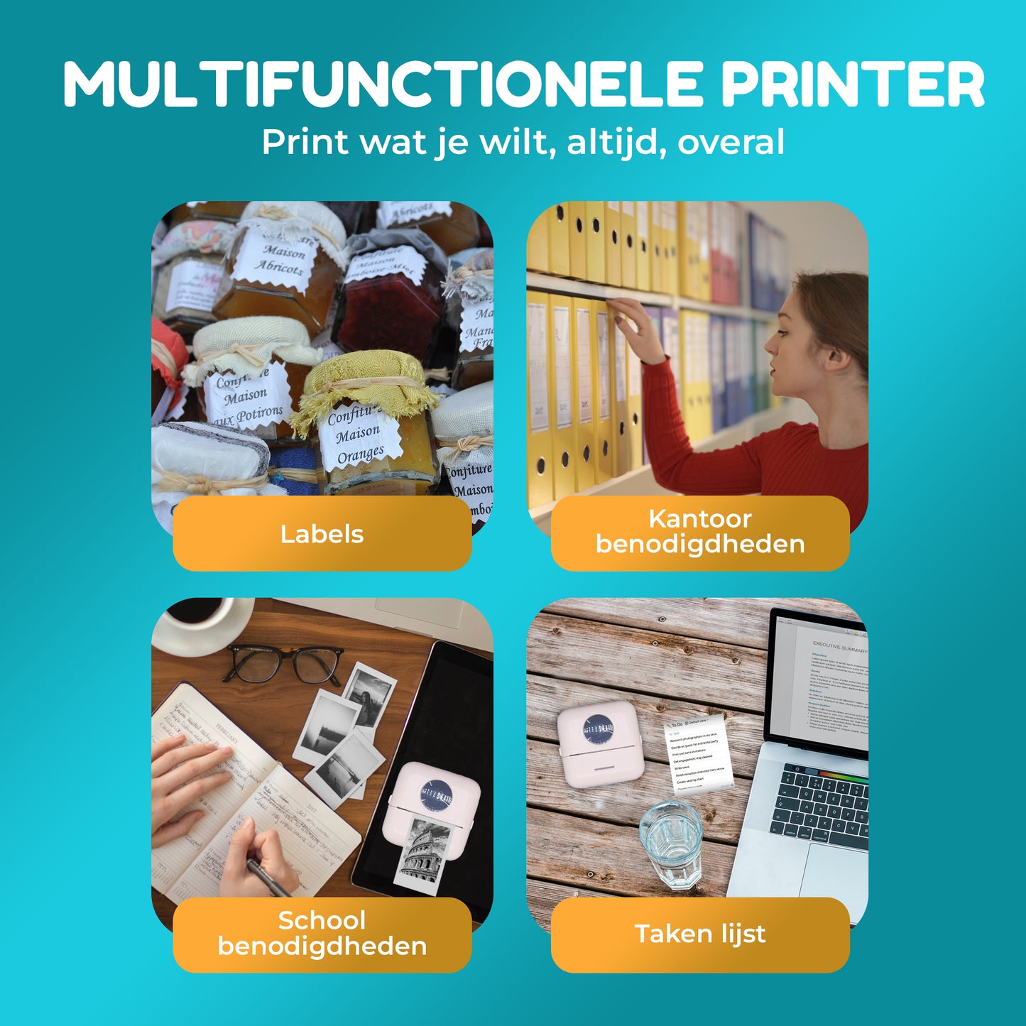 HeppieBabie Bluetooth Pocket Printer - Mini Printer - Sticker - Mobiele Fotoprinter - Incl 16 Papierrollen