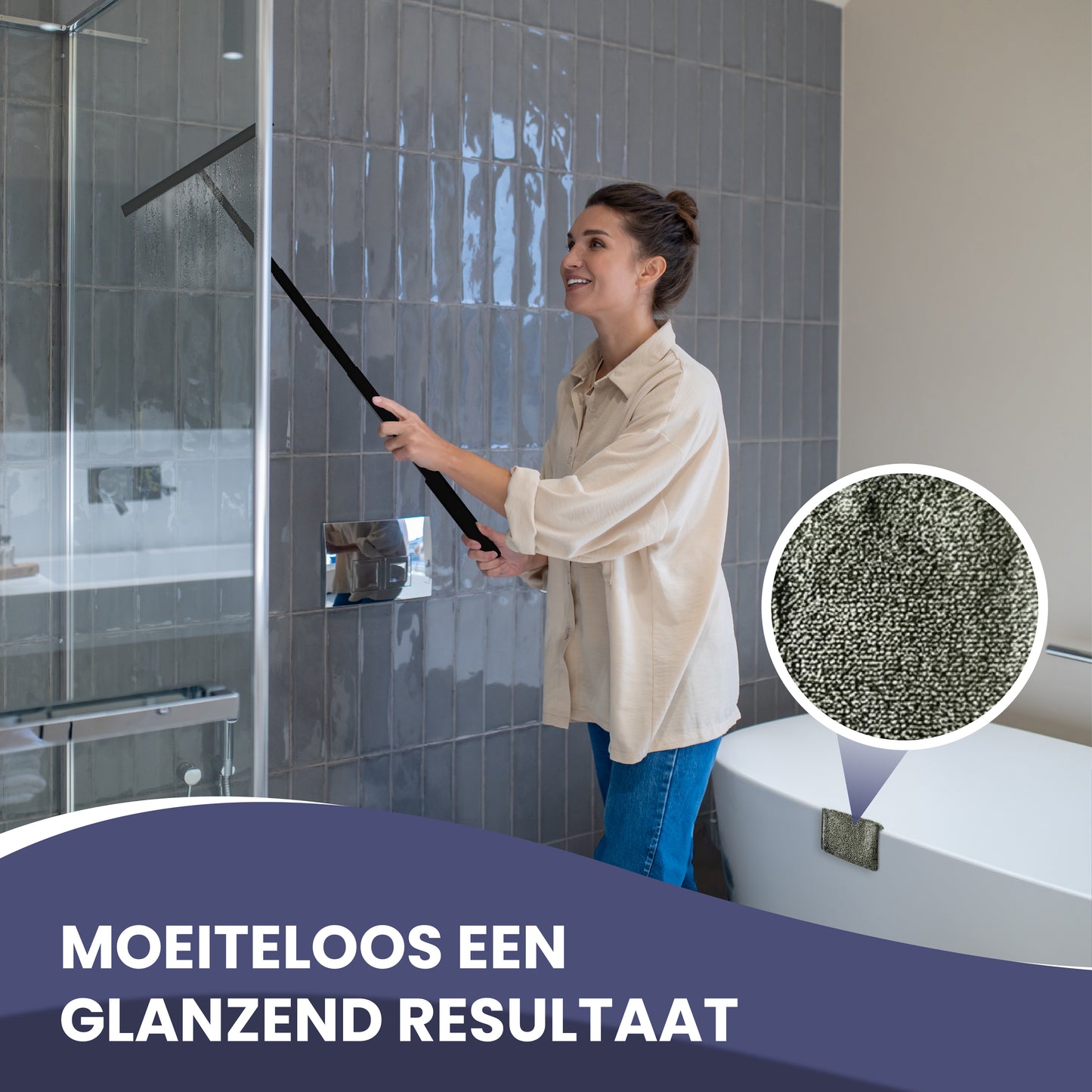 TTD® Douchewisser 2-in-1 met Uitschuifbare Lange Steel - 97 cm - Siliconen Wisserblad - Ergonomisch - Met Microvezeldoek en Ophanghaak - Douche Trekker - Vloerwisser Badkamer - Vloertrekker - Zwart